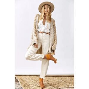 Anthropologie Beige Braided-Sleeve Open Cardigan Sweater Women's One Size